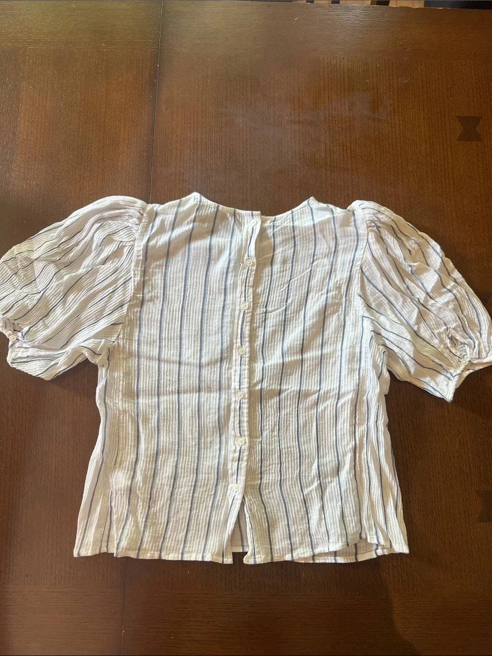 J. Crew Cream and Blue Striped Puff Sleeve Blouse in M